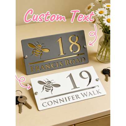 Customized Cute Double-Layer Bee Shaped House Number Plate, Personalized Sweet New Home Number Sign, Suitable For Indoor And Outdoor Use, Decorative Door Plate Identifier For Home, Bar, Cafe, Office And Classroom, Villa Door Plate, Modern House Number, House Name, Hollow Door Plate, Address Identifier, Suitable For Housewarming Gift, Moving Gift And Holiday Gift ,Living Room Decor
