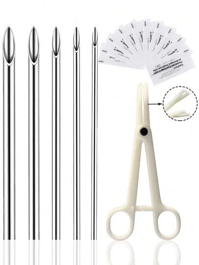 Set de 6 piezas/11 piezas/16 piezas/1 juego de kit de perforación de tubo desechable, 13G/14G/15G/16G/18G 5 tamaños para satisfacer sus necesidades, adecuado para uso personal o herramientas y accesorios de perforación de belleza