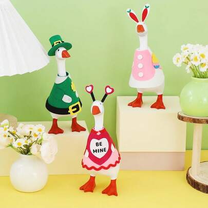 Bộ 2 con ngỗng trang trí để bàn 23cm, thích hợp cho Ngày Valentine, Lễ Phục Sinh, Ngày Thánh Patrick, phụ kiện trang phục ngỗng để bàn, đồ trang trí ngày lễ mùa xuân cho văn phòng và nhà cửa.