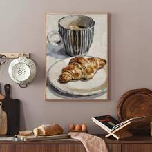 1pc Canvas Wall Art, Framed Wall Decor, Blue Striped Mug And Croissant Art, Vintage Cafe Painting, Coffee And Croissant Art, Kitchen Poster, French Vintage Print, Cafe Wall Art, Italian Kitchen Decor, Breakfast Poster Aesthetic, Modern Home Decor, Room Decor Aesthetic, Dorm Decor, Bedroom Decor, Living Room Decor, Bathroom Decor, Kitchen Decor, Dining Room Decor, Office Decor, College Style Art, Apartment Decor, Holiday Gift - Coffee - View 4