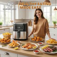 SUPERLEX 5.5L Air Fryer, 10-In-1 Multi-Function Fryer 1450W, LED Display Multi-Function Oven, Equipped With A Timing Function, Stainless Steel Non-Stick Coating, Easy To Clean, Suitable For Kitchen: Fried Chicken, French Fries, Steak, Pizza, Barbecue - UK Plug(220-240V) - View 8