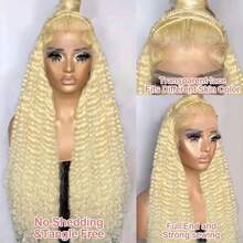 30 32 Inch 613 Curly 13x4 HD Lace Frontal Wigs Jerry Curly Brazilian Human Hair Honey Blonde Deep Wave Lace Front Wigs - S613 - 查看 5