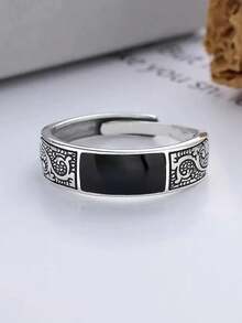 Retro Personality Versatile Dragon Pattern Resin Ring For Men, Small Group Design, Adjustable Opening, Single Creative Ring. - Black - View 3