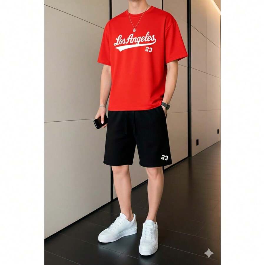 Los Angeles Casual Streetwear Set, 100% Cotton - 紅色 - 查看 1