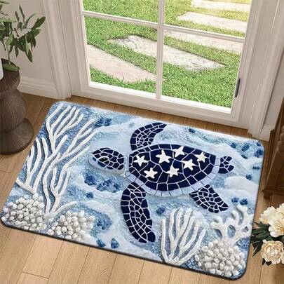 1pc Sea Turtle Pattern Bath Mat, Bathroom Rug, Doormat, Small Carpet, Washable Carpet, Home Decor, Area Rug, Outdoor Mat, Bedroom Rug