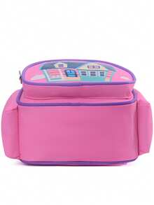 1pc Girls' Up House Print Castle Coin Purse, Breathable Mesh Strap, Multi-Compartment, Zipper, Cute Style Backpack For Kindergarten Daily Use - Pink - View 6