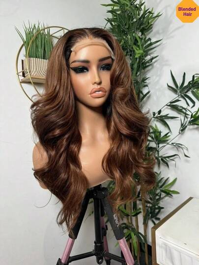 Brown Body Wavy Wigs 13x6 HD Lace Front Wig 180% Density Pre Plucked Pre Bleached Short Bob Body Wave Hair Heat Resistant Synthetic Mixed Human Blended Hair Wig Chocolate Brown Color 10inch-34inch