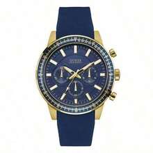 Guess 男士石英表，石英机芯，不锈钢表壳，硅胶表带，防水，适合日常佩戴及各种场合，型号：W0802G1，W0802G2 - 藍色 - 查看 1