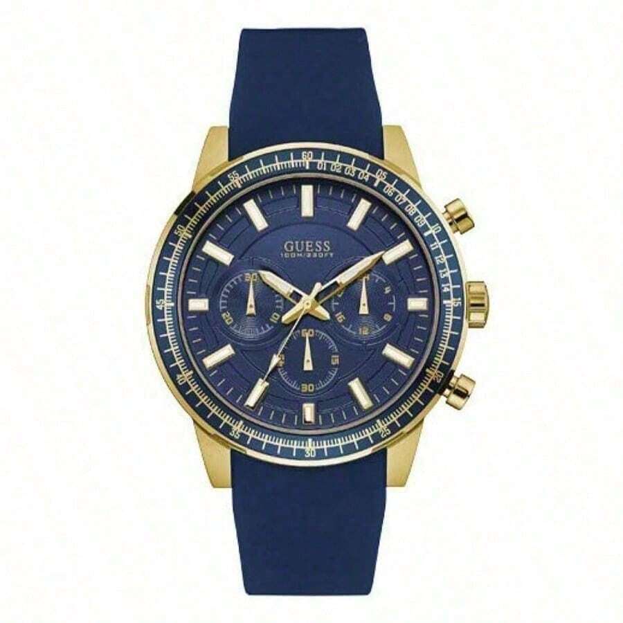 Guess 男士石英表，石英机芯，不锈钢表壳，硅胶表带，防水，适合日常佩戴及各种场合，型号：W0802G1，W0802G2 - 藍色 - 查看 1