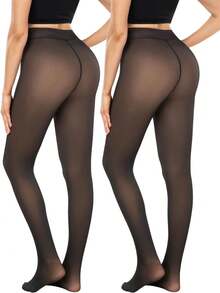 1 par de meias-calças grossas e quentes, leggings femininas de cintura alta, semitransparentes e elásticas, adequadas para outono/inverno. - Multicolorido - Ver 4