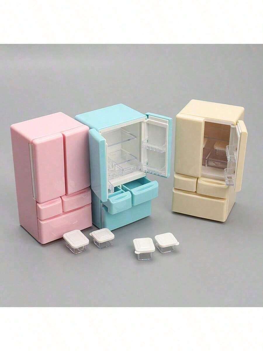 1pc Realistic Mini Double Door Refrigerator Model, Boxed Packaging, Includes Detailed Kitchen Scene, Suitable For Creative Toys, Household Items Models, Collectibles, Made Of High-Quality ABS Plastic, 3 Color Options Available - Multicolor - View 1