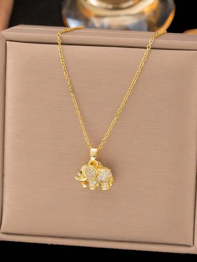 1pc Gold Elephant Pendant Necklace, Cute Luxury Elegant Style Fashion Jewelry For Women, Suitable For Dates, Gifts, Daily Wear (OPP Bag Packaging)