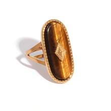Frminee 2 PCS / 1 PC Fashion Natural Tiger Stone Stainless Steel Rings Oval Alpaca Rings For Women Stacked Rings Ladies' Jewelry Gifts For Her - Gold - View 6