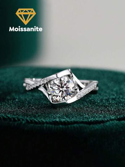 1 pieza Anillo de moissanita con corona retorcida exquisita de 0,5-1 quilates, plata de ley 925, mejor regalo de cumpleaños, aniversario o conmemoración para amiga, joyería de novia para boda