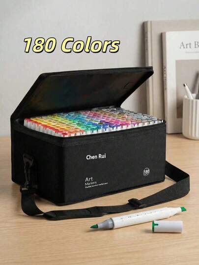Chen Rui 180/168/120/100/80/60/48/6 Colors Dual-Tip Permanent Marker Pens, Chisel Tip & Brush Tip Professional Marker Set, Includes Basic Drawing Supplies, Suitable For Artists, Adults, Students, Coloring Books, Sketching, Illustrations, School Supplies, Girls