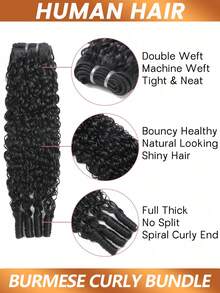 Burmese Curly Bundles Human Hair Sew In Bundles 12-20 Inch Raw Hair Bundles Double Weft A8 Brazilian Virgin Remy Hair Extensions Natural Black - Natural Black - View 3