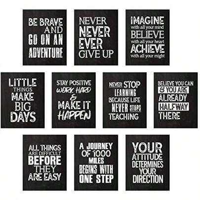 10 Inspirational Frameless Wall Hangings/Posters Featuring Inspiring Quotes, Suitable For Classroom, Living Room, And Office Wall Decoration.