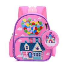 1pc Girls' Up House Print Castle Coin Purse, Breathable Mesh Strap, Multi-Compartment, Zipper, Cute Style Backpack For Kindergarten Daily Use - Pink - View 11