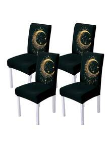 1/4/6pcs Digital Printed Stretchy Chair Covers With Moon & Star Pattern, Precisely Positioned Design Ensures Similar Patterns, Suitable For Various Occasions - Multicolor - View 9