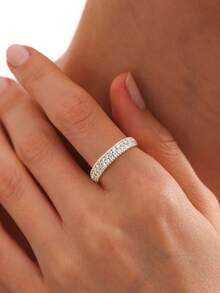 1Pc 925 Sterling Silver Three Rows Of Full Diamonds With Serrated Edges Rings For Women Fit Earring Fine Engagement Jewelry Fashionable And Exquisite Shiny Crystal Earrings Fine Jewelry - Silver - View 9