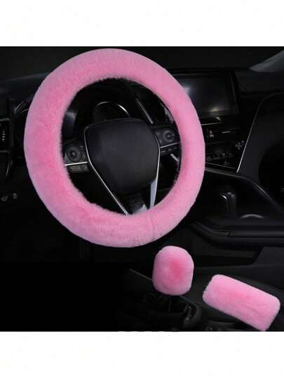3pcs/Set Winter Warm Plush Steering Wheel Cover, Handbrake Cover, Gear Shift Cover, Universal Comfortable Car Interior Accessories Set