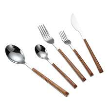 24/30 piezas Juego de cubiertos de acero inoxidable, juego de vajilla con mango de madera falsa (cuchillo, tenedor, cuchara) - Plateado - Ver 13