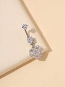 1件时尚钛金心形肚脐环，适合日常佩戴 - 銀色 - 查看 4