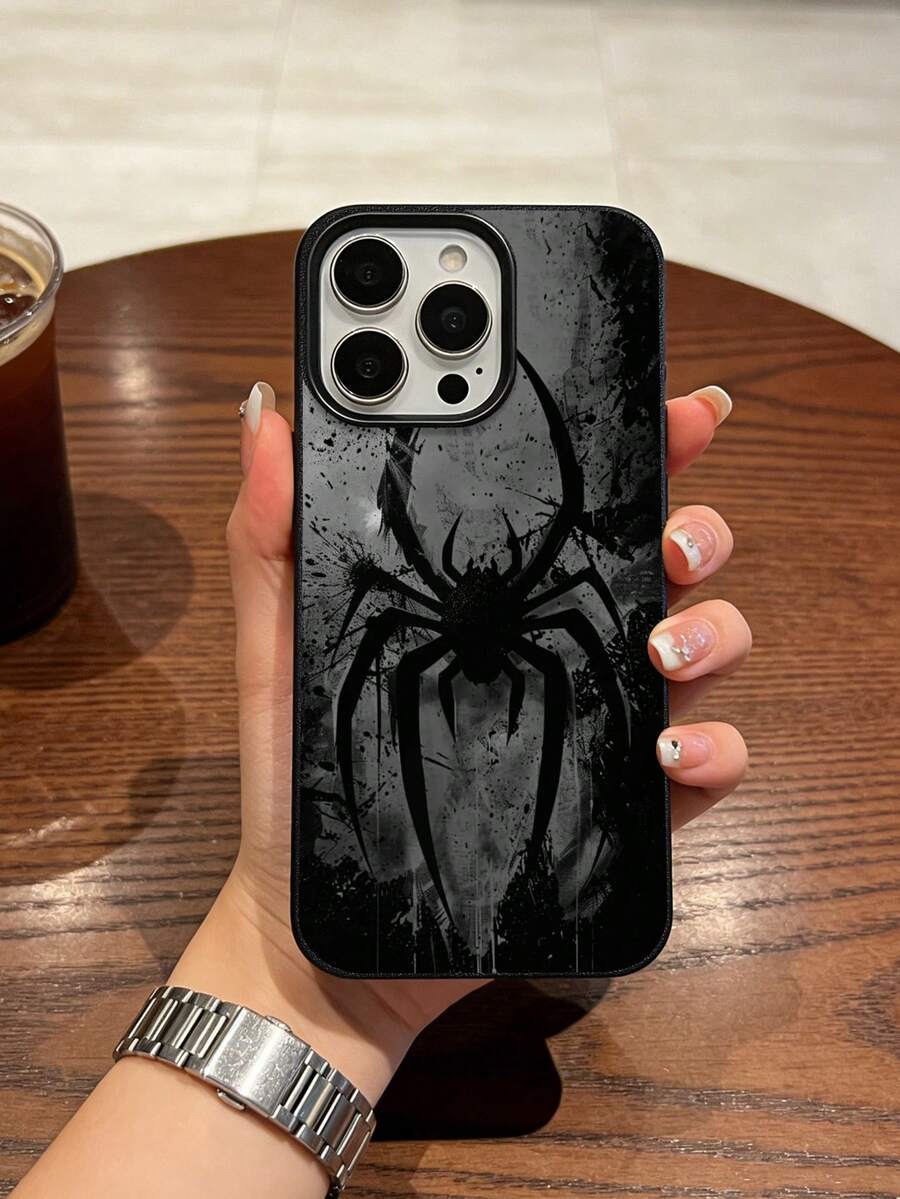 A Dark Spider Print Design Phone Case, High Aesthetic Value All Inclusive Anti Drop Soft Shell Suitable For IPhone17 Pro Max/17 Pro/16 Pro Max/16 Pro/16/15 Pro Max/15 Pro/15/14 Pro Max/14 Pro/14/13 Pro Max/13 Pro/13/12 Pro Max/12 Pro/12/11 - Black - View 1