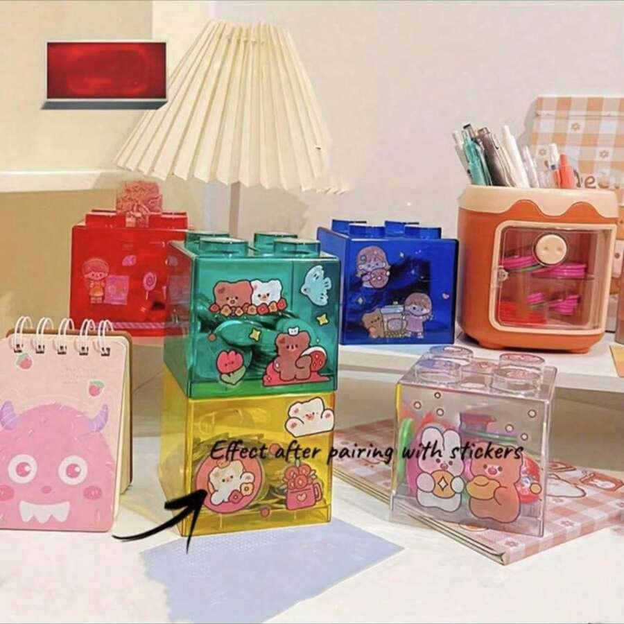 2026年爆款透明积木存钱罐 - 创意新颖的青少年硬币储蓄盒 - DIY亚克力硬币储蓄罐 - 生日/节日/愚人节礼物 - 彩色 - 查看 1