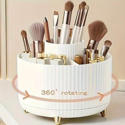 Makeup Brush Holder, 360° Rotating Makeup Brush Organizer, Spacious Storage Box With 5 Compartments, Make Up Brushes Cup For Cosmetics, Large Capacity Storage Box, Space-Saving Organizer For Brushes, Lipsticks, Stationery, And Art Supplies, For Nail Polish, Art Supply, Bathroom Vanity, Cosmetics Organizer, Cream