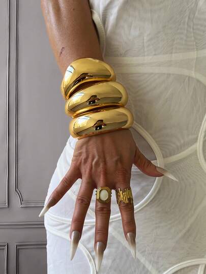 Set de 3 piezas de pulseras con dijes, pulseras de color dorado, pulseras anchas, pulseras gruesas, set de pulseras, brazalete ancho, pulseras para mujer, regalo para ella