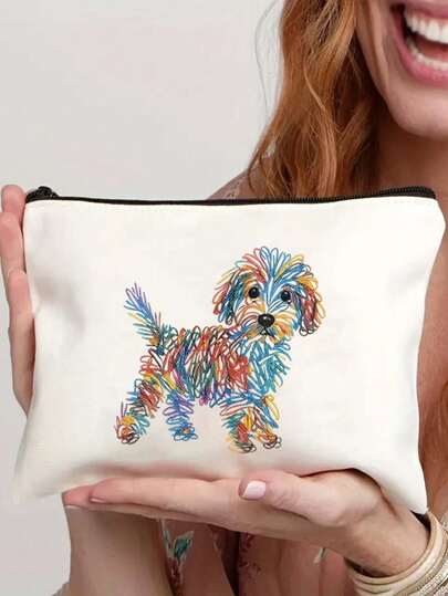 这款色彩缤纷的条纹小狗图案包包经久耐用、时尚美观，并配有方便的拉链。它是送给爱人的完美礼物，也是送给挚友的理想之选。它可以用作便携式化妆包、学生铅笔盒或化妆品礼品袋。