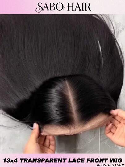 200% 密度直发蕾丝前假发，1B 黑色，13*4 耳到耳，巴西原生人发前额假发，高清透明，预先拔毛，自然发际线，5*5 无胶预剪假发，融合自然发丝，适合女性日常佩戴，优雅百搭。