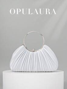 OpulAura Women Metallic Luxury Evening Clutch Purse - High End Leather Banquet Bag, Elegant Shiny Formal Party Handbag Suitable For Gowns, Galas, Weddings, Brides, Bridesmaids, Birthday Dresses, Best Choice Elegant Bag For Bridal Shower, Clutch Bag For Wedding, Party Bags,Perfect For Party Wedding Prom Dinner/Banquet Matching With Holiday Party Dress Evening Dress & Sequin Dress - 銀色 - 查看 9