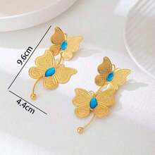 一对奢华时尚优雅蝴蝶花朵流苏耳环，长款时尚迷人耳环，派对和节日礼物 - 蝴蝶型 - 查看 2