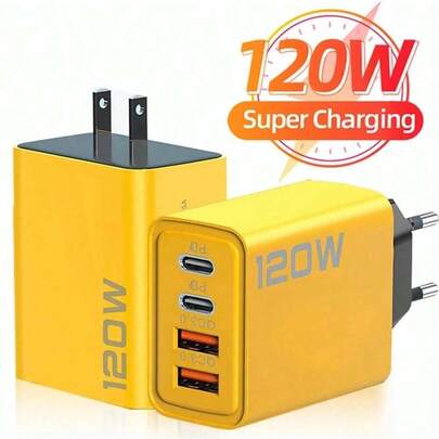 Cargador USB Tipo C De 120W Y 4 Puertos Cargador Rápido De Pared Para Teléfono