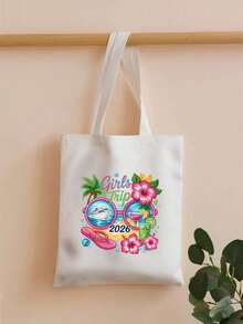 度假风印花帆布手提袋——可折叠、可重复使用，采用简约缝线设计。这款全新高品质单肩包非常适合通勤，用途广泛、容量大，是旅行必备单品。优雅女士钱包 - 彩色 - 查看 4