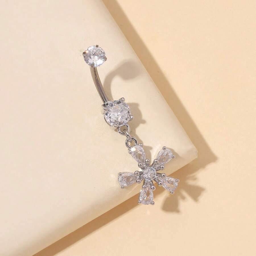 1 pieza Anillo de ombligo de titanio con diseño de copo de nieve a la moda, apto para uso diario - Plateado - Ver 1