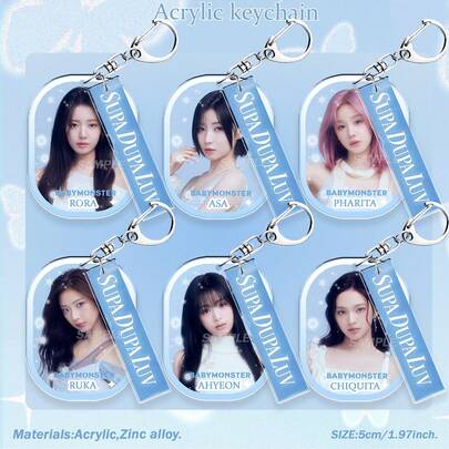 BABY/MONSTER,K-Pop Style,Fan Merchandise,Ahyeon,Asa,Rora,Chiquita,Ruka,Pharita,Acrylic Keychain Pendant, Personalized Car/Card/Bag Charm Accessory, Suitable For Men/Women, Christmas, Halloween, Holiday Gift.