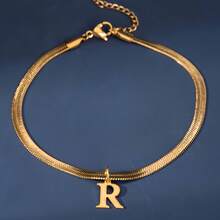 1件时尚简约18K镀金不锈钢26字母吊坠脚链，搭配蛇骨链，适合女性日常佩戴 - 金色 - 查看 15