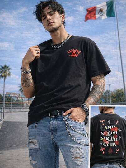 Camiseta Gráfica Recortada Anti Social Club Para Niños Y Niñas Hombres, Mujeres Todas las Edades Camiseta Familiar Letra Nueva Ropa de Calle Harajuku Camiseta de Algodón de Manga Corta, Estilo Y2K Casual Camiseta de Algodón Clásica con Cuello Redondo