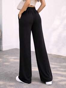 Women's Wide-Leg Pants In Anarruga Fabric With Pockets - 黑色 - 查看 2