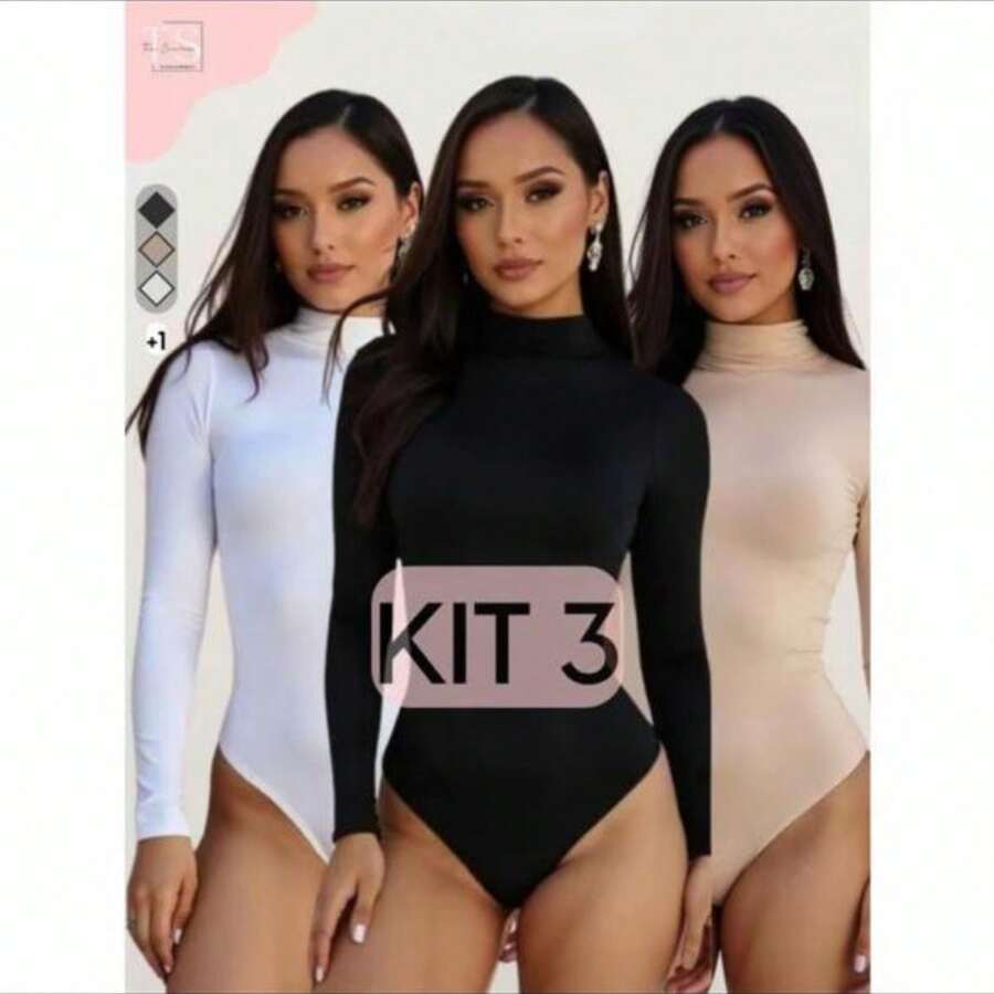 KIT 3 COLLANT Body Suplex Second Skin Cacharrel Long Sleeve High Neck - WHITE/BLACK/BEIGE - View 1