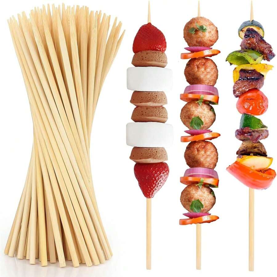 10/100/200 que xiên tròn bằng tre tự nhiên, không dăm, chịu nhiệt, thích hợp cho tiệc nướng ngoài trời, nướng thịt, hải sản, trái cây, kẹo bông, tiệc tùng, đám cưới, trang trí tiệc ngày lễ. - A - Xem 1