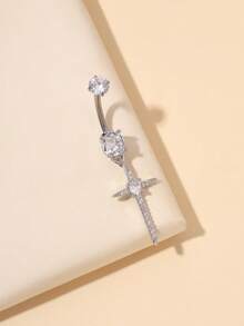 1 pieza Anillo de ombligo de barra de titanio de moda, adecuado para uso diario - Plateado - Ver 4