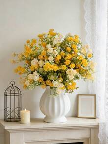 1支13英寸人造丝玫瑰，仿真花，情人节礼物，适用于DIY婚礼花束、派对、家居、厨房、花园、酒店、办公室装饰、花环装饰、感恩节装饰、DIY花环、礼物、桌面摆件、生日装饰、室内外装饰、散装仿真塑料花（用于花瓶装饰）、农舍家居装饰、波西米亚风婚礼 - 黃色 - 查看 1