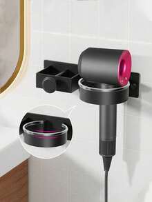 Rose Gold Blow Dryer Holder, Multi-Function Curling Iron Rack, Bathroom Wall-Mounted Storage Shelf, Black ABS Material With Small Drawer, Can Hold High-Power Hair Dryer & Straightener, Heat-Resistant Design, Stable Load-Bearing, Easy Installation Without Drilling, Protect Wall, Organize Beauty Tools, Upgrade Living Quality - View 2