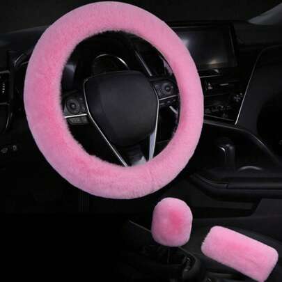 3pcs/Set Winter Warm Plush Steering Wheel Cover, Handbrake Cover, Gear Shift Cover, Universal Comfortable Car Interior Accessories Set