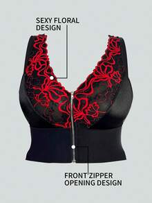 Plus Size Lingerie Curvesexy Lingerie Women's Lace Patchwork Bra And Panty Set / Wireless Thin Lingerie Summer Two Piece Set Lingerie Woman-Zip-Adjustable Shaping Tank Top - 黑色 - 查看 3