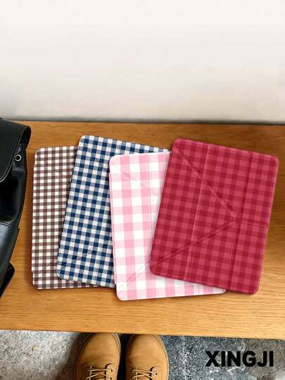 1pc Colorful Plaid Pattern Tablet Protective Case With Y-Shaped Foldable Stand, Multi-Angle Support, Compatible With 10.2" 2021/2020 10th/9th/8th Gen, (A16) 11" 11th Gen 2025, Galaxy Tab A8 10.5" 2022, Pencil Slot, Anti-Drop, Tablet Stand Cover With Auto Sleep/Wake